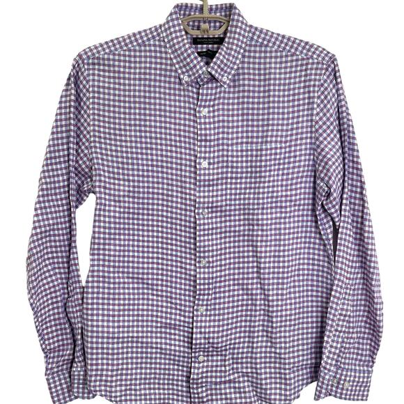 Banana Republic Mens 100% Linen Button Down Shirt Red Blue Plaid Medium - Picture 2 of 7